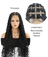 32" Human Baby Hair Boho Curls Hand-tied Knotless Box Braided HD Full Lace Wig