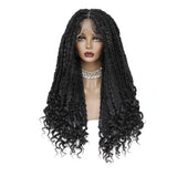 Short HD Full Lace Knotless Twist Box Braided Wig With Human Hair Curly Ends