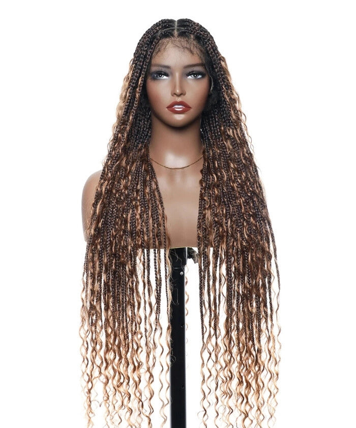 Deep Curly Boho Knotless Braided HD Full Lace Wig