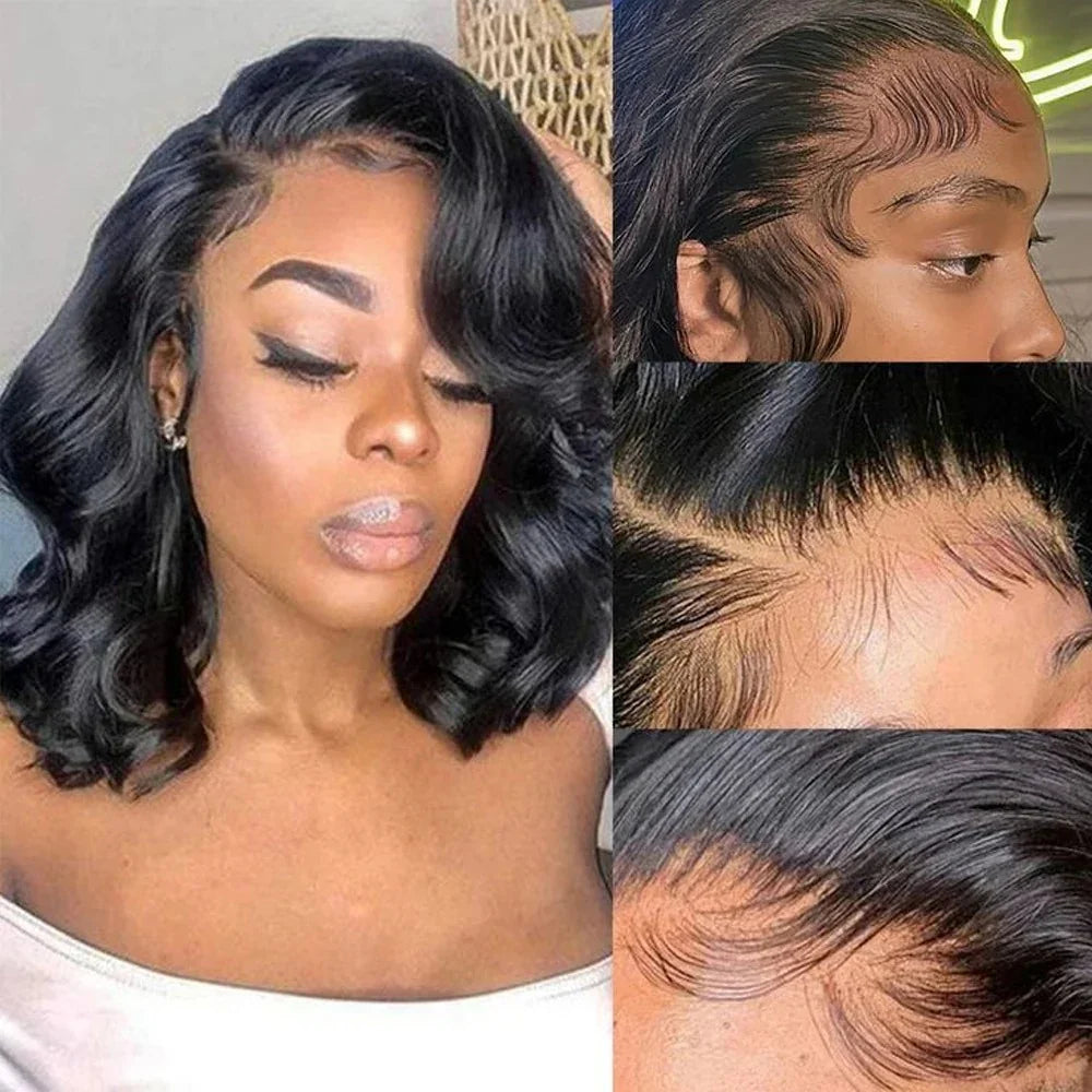 Left C Part Body Wave Bob Wig Glueless 4x4 Closure HD Lace Wig Human Hair Pre-Cut Lace