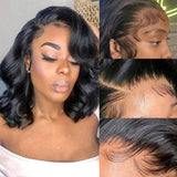 Left C Part Body Wave Bob Wig Glueless 4x4 Closure HD Lace Wig Human Hair Pre-Cut Lace