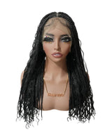 24" Human Baby Hair Boho Curls Hand-tied Knotless Box Braided HD Full Lace Wig