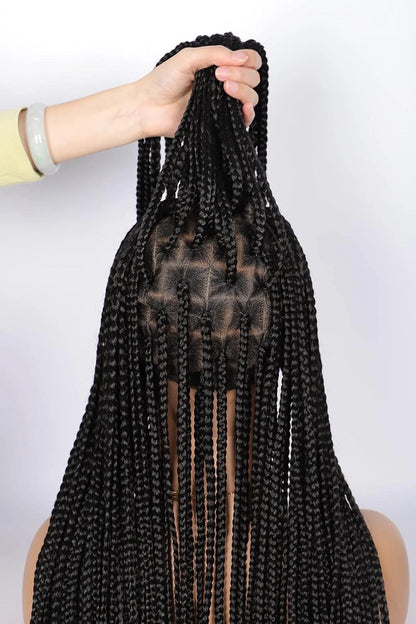 360° HD Full Lace Knotless Box Braids Human Straight Hair Natural Black