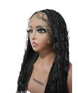 24" Human Baby Hair Boho Curls Hand-tied Knotless Box Braided HD Full Lace Wig