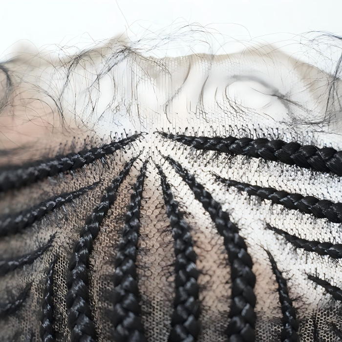 Hand-tied Cornrow Braids Wig with Curly Hair HD Lace Wear Go Glueless Wig T4 Natural Black