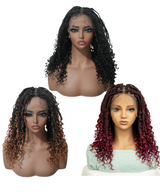 24" HD Full Lace Boho Box Braided Wig With Human Baby Hair Natural Black + Ombre Brown + Burgundy