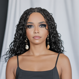 HD Full Lace Hand-tied Knotless Boho Box Braided With Curls Wear Go Glueless Wig Natural Black