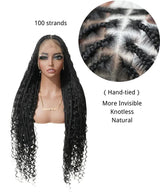 24" Human Baby Hair Boho Curls Hand-tied Knotless Box Braided HD Full Lace Wig