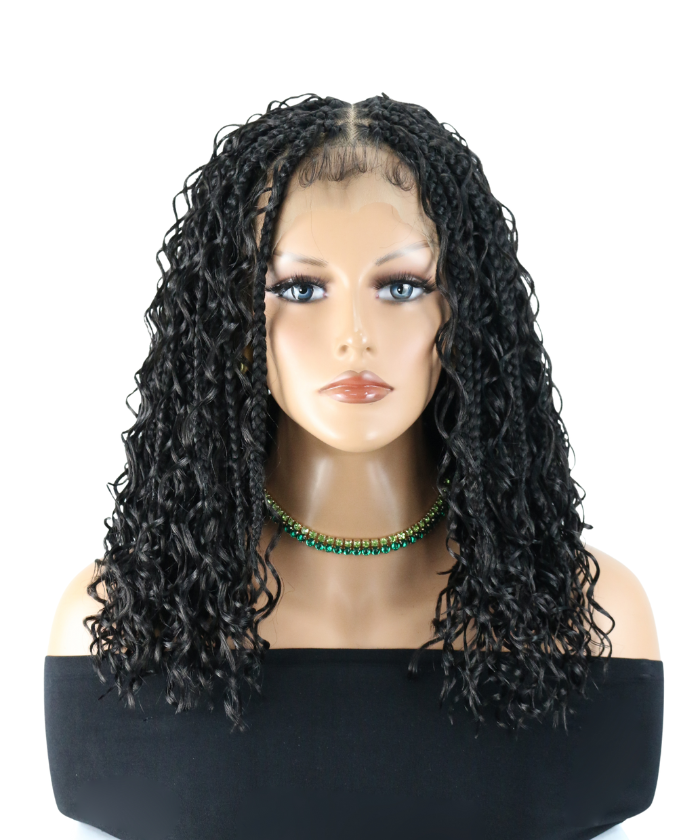 24" Human Baby Hair Boho Curls Hand-tied Knotless Box Braided HD Full Lace Wig