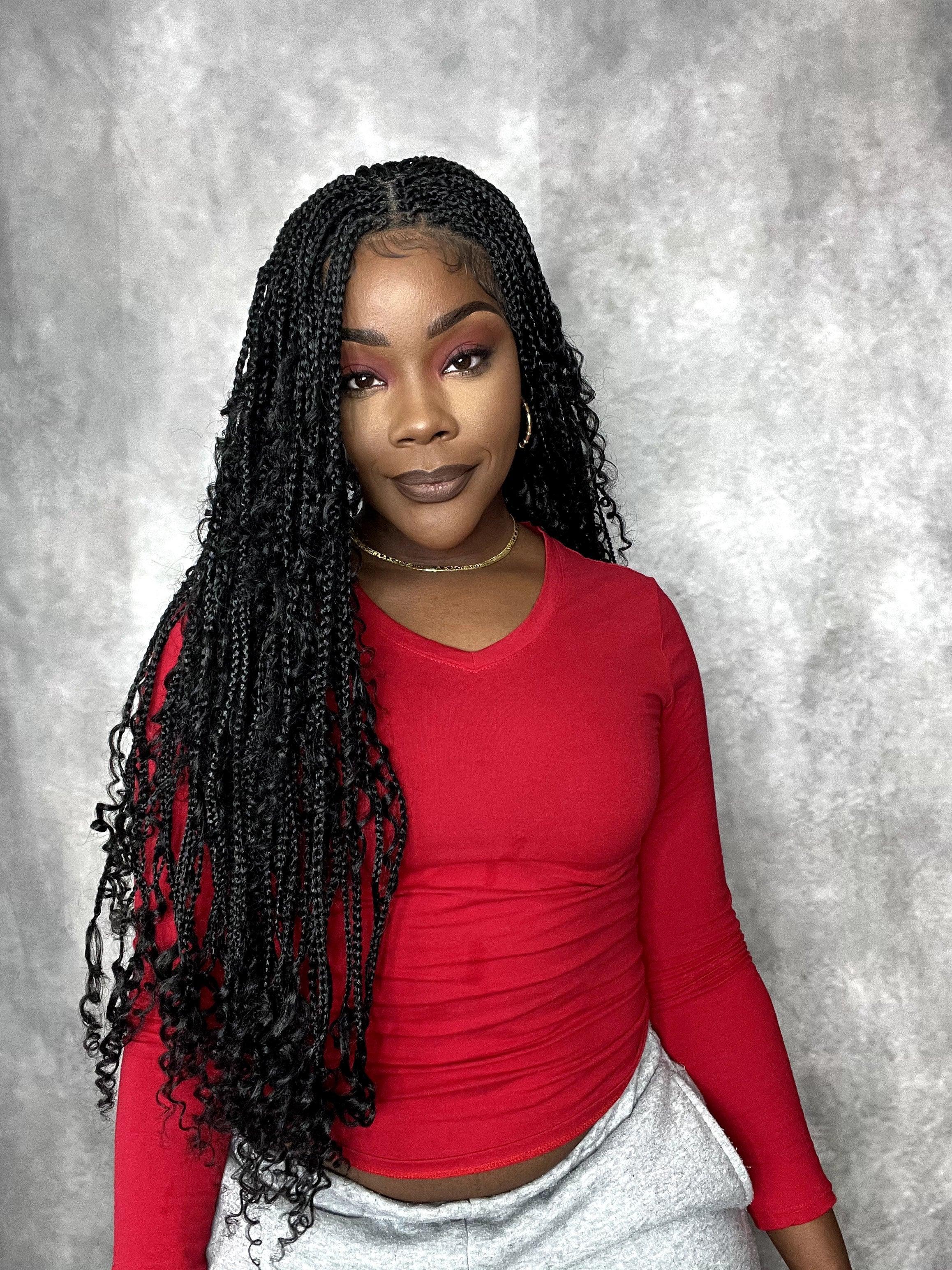 32" HD Full Lace Boho Box Braided Wig With Human Baby Hair