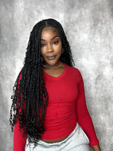 121 Strands Human Baby Hair Boho Curls Knotless Braided HD Full Lace Wig Hand-tied Natural Black