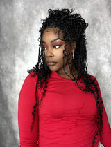 121 Strands Human Baby Hair Boho Curls Knotless Braided HD Full Lace Wig Hand-tied Natural Black