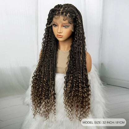 Deep Curly Boho Knotless Braided HD Full Lace Wig