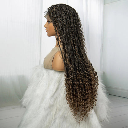 Deep Curly Boho Knotless Braided HD Full Lace Wig