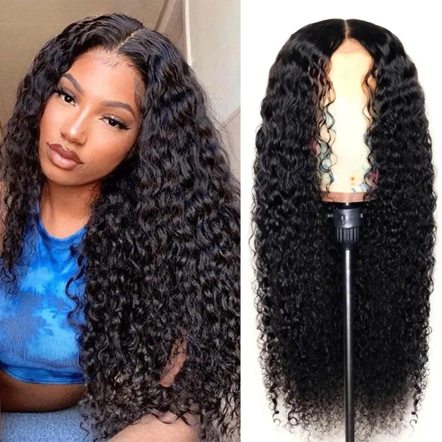 Deep Curly Natural Black Synthetic Wig