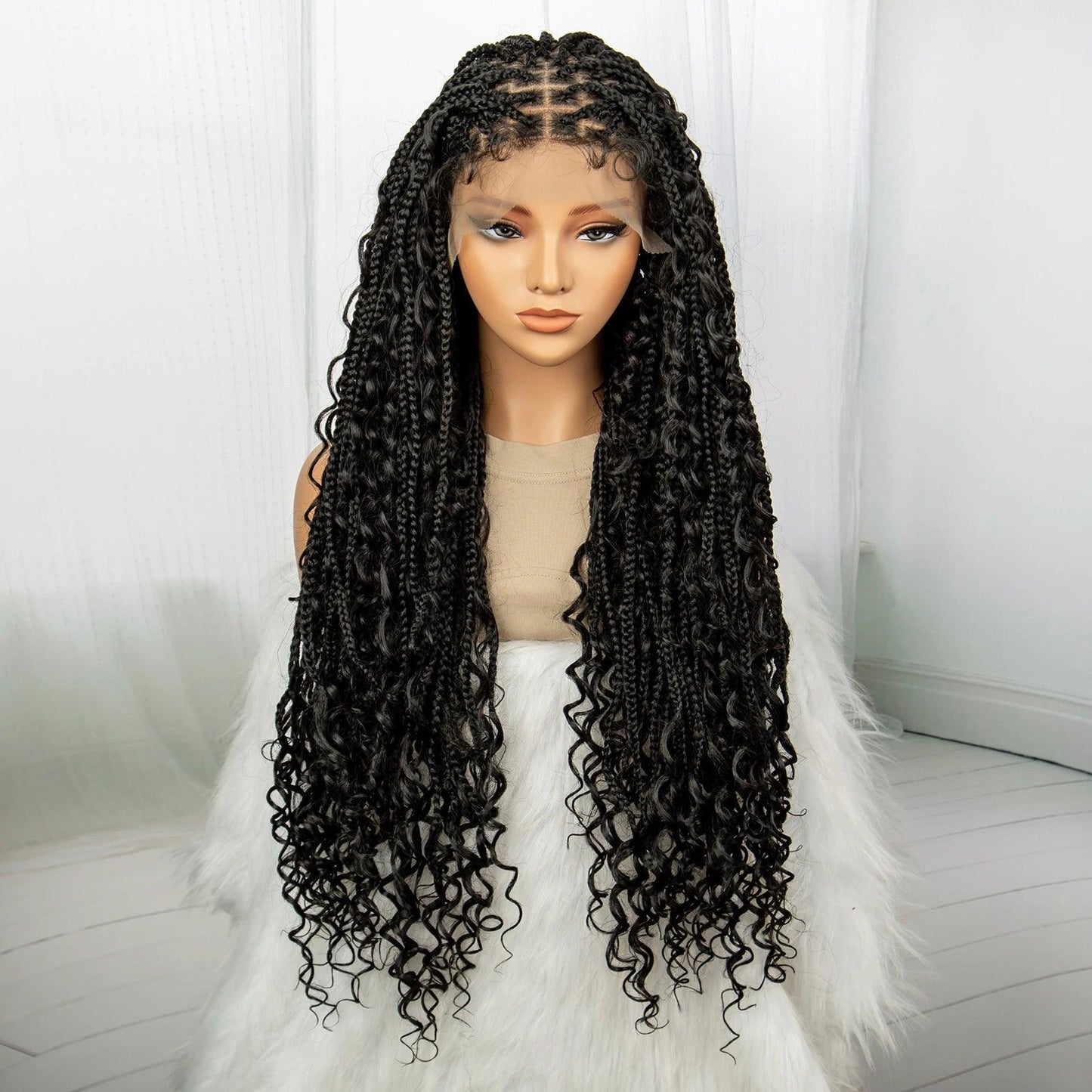 Deep Curly Boho Knotless Braided HD Full Lace Wig