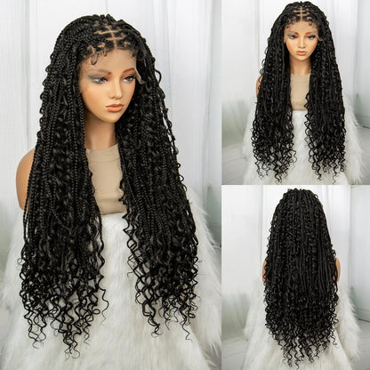 Deep Curly Boho Knotless Braided HD Full Lace Wig