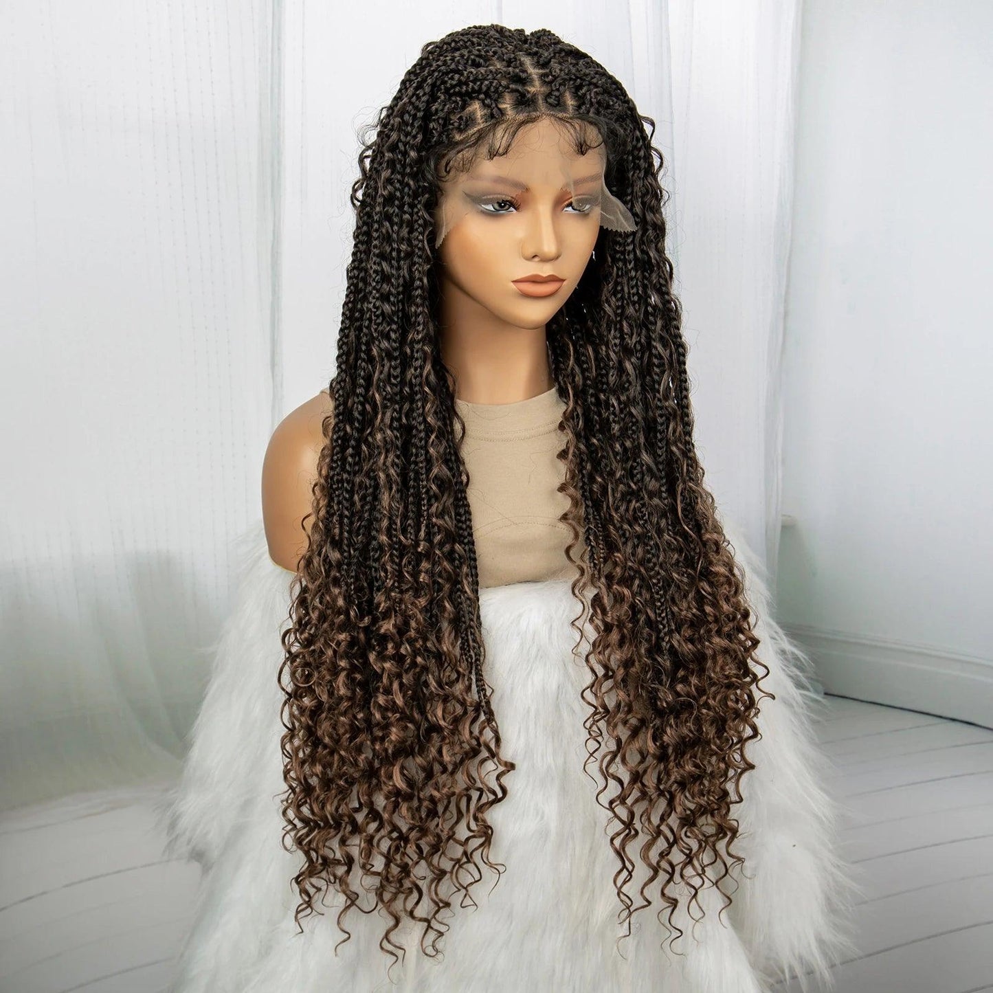 Deep Curly Boho Knotless Braided HD Full Lace Wig