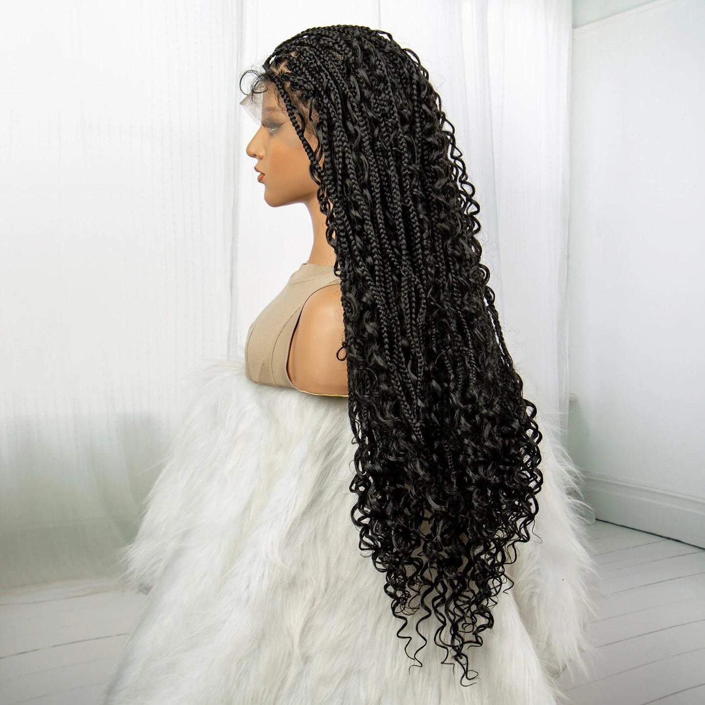 Deep Curly Boho Knotless Braided HD Full Lace Wig