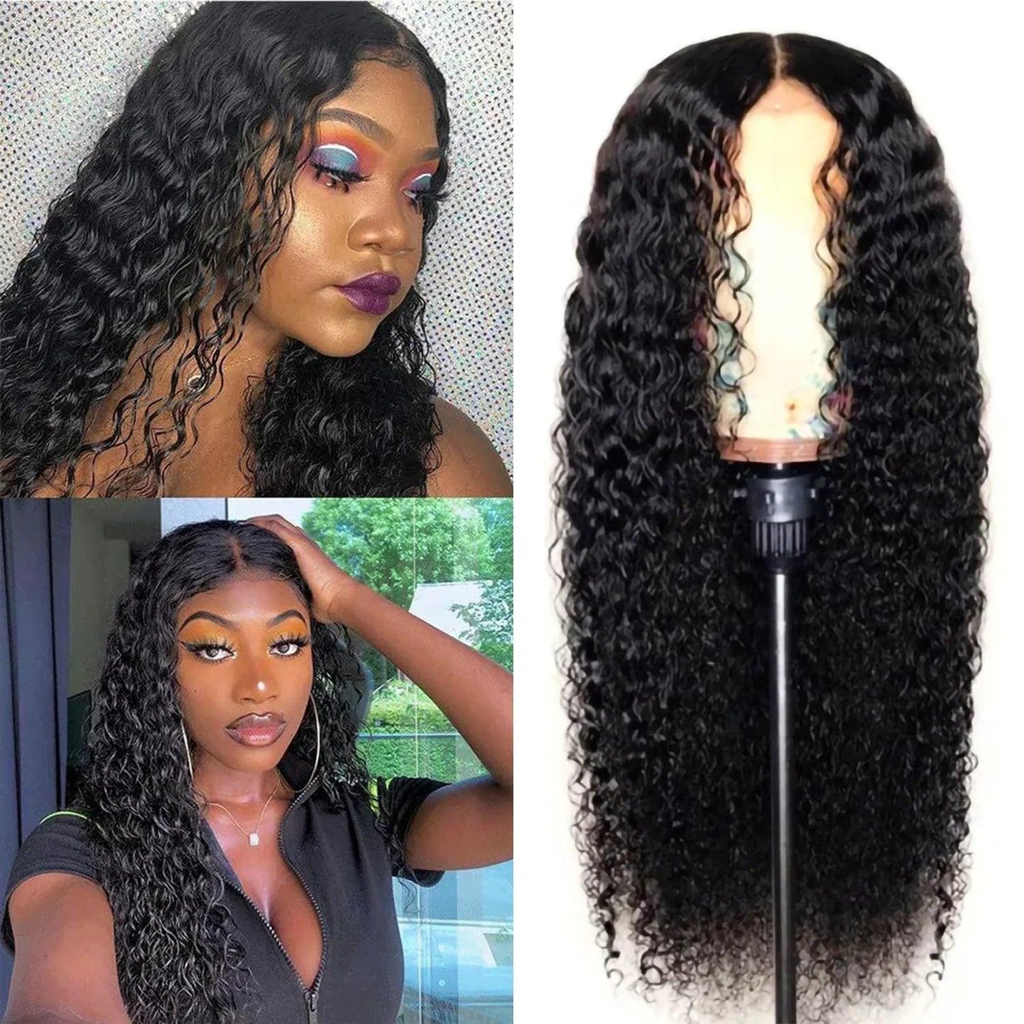 Deep Curly Natural Black Synthetic Wig