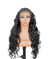 13x6 HD Lace Front Deep Wave Hair Wigs with Cornrow Braids T1 Natural Black