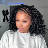 Pre-Bleached Cornrow Braids Wig With Deep Curly Human Hair 13x6 HD Frontal Lace Glueless Wig T3 / H3 Natural Black