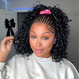 Pre-Bleached Cornrow Braids Wig With Deep Curly Human Hair 13x6 HD Frontal Lace Glueless Wig T3 / H3 Natural Black