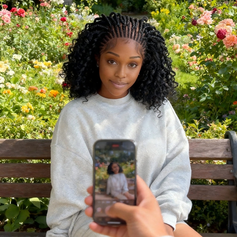 Pre-Bleached Cornrow Braids Wig With Deep Curly Human Hair 13x6 HD Frontal Lace Glueless Wig T3 / H3 Natural Black