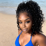 Pre-Bleached Cornrow Braids Wig With Deep Curly Human Hair 13x6 HD Frontal Lace Glueless Wig T3 / H3 Natural Black