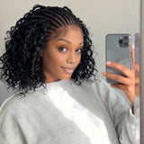 Pre-Bleached Cornrow Braids Wig With Deep Curly Human Hair 13x6 HD Frontal Lace Glueless Wig T3 / H3 Natural Black