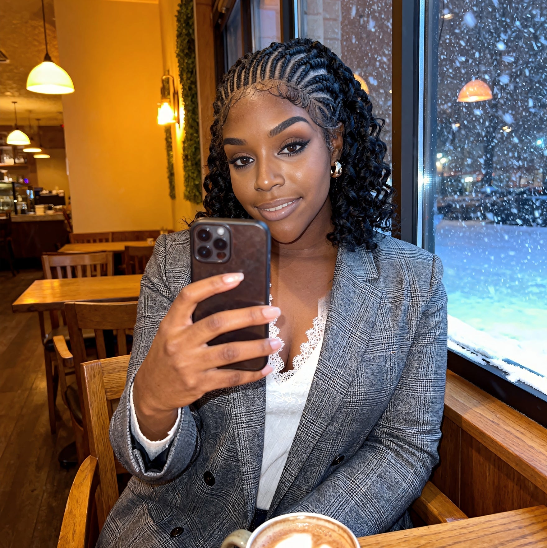 Pre-Bleached Cornrow Braids Wig With Deep Curly Human Hair 13x6 HD Frontal Lace Glueless Wig T3 / H3 Natural Black