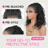 Pre-Bleached Cornrow Braids Wig With Deep Curly Human Hair 13x6 HD Frontal Lace Glueless Wig T3 / H3 Natural Black