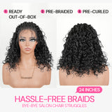 Pre-Bleached Cornrow Braids Wig With Deep Curly Human Hair 13x6 HD Frontal Lace Glueless Wig T3 / H3 Natural Black