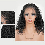 Pre-Bleached Cornrow Braids Wig With Deep Curly Human Hair 13x6 HD Frontal Lace Glueless Wig T3 / H3 Natural Black