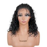 Pre-Bleached Cornrow Braids Wig With Deep Curly Human Hair 13x6 HD Frontal Lace Glueless Wig T3 / H3 Natural Black