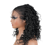 Pre-Bleached Cornrow Braids Wig With Deep Curly Human Hair 13x6 HD Frontal Lace Glueless Wig T3 / H3 Natural Black