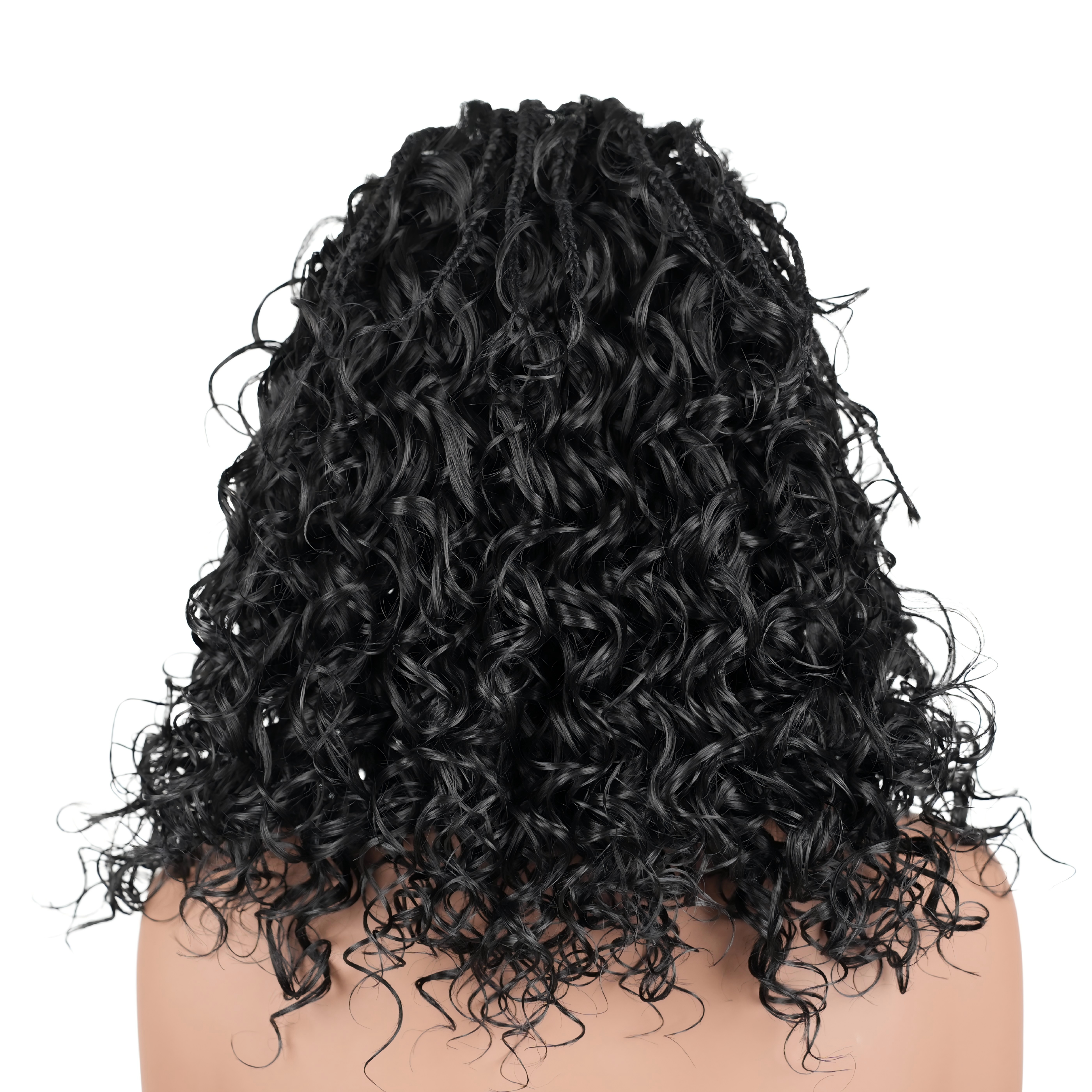 Pre-Bleached Cornrow Braids Wig With Deep Curly Human Hair 13x6 HD Frontal Lace Glueless Wig T3 / H3 Natural Black