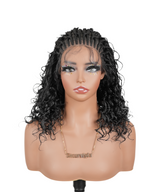 Hand-tied Cornrow Braids Wig with Curly Hair HD Lace Wear Go Glueless Wig T3 Natural Black