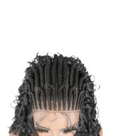 Hand-tied Cornrow Braids Wig with Curly Hair HD Lace Wear Go Glueless Wig T3 Natural Black