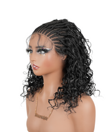 Hand-tied Cornrow Braids Wig with Curly Hair HD Lace Wear Go Glueless Wig T3 Natural Black