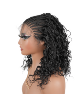 Hand-tied Cornrow Braids Wig with Curly Hair HD Lace Wear Go Glueless Wig T3 Natural Black
