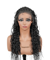 Hand-tied Cornrow Braids Wig with Curly Hair HD Lace Wear Go Glueless Wig T3 Natural Black