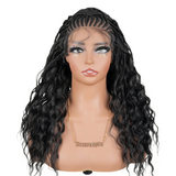 Hand-tied Cornrow Braids Wig with Curly Hair HD Lace Wear Go Glueless Wig T4 Natural Black