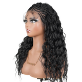 Hand-tied Cornrow Braids Wig with Curly Hair HD Lace Wear Go Glueless Wig T4 Natural Black