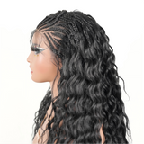 Hand-tied Cornrow Braids Wig with Curly Hair HD Lace Wear Go Glueless Wig T4 Natural Black