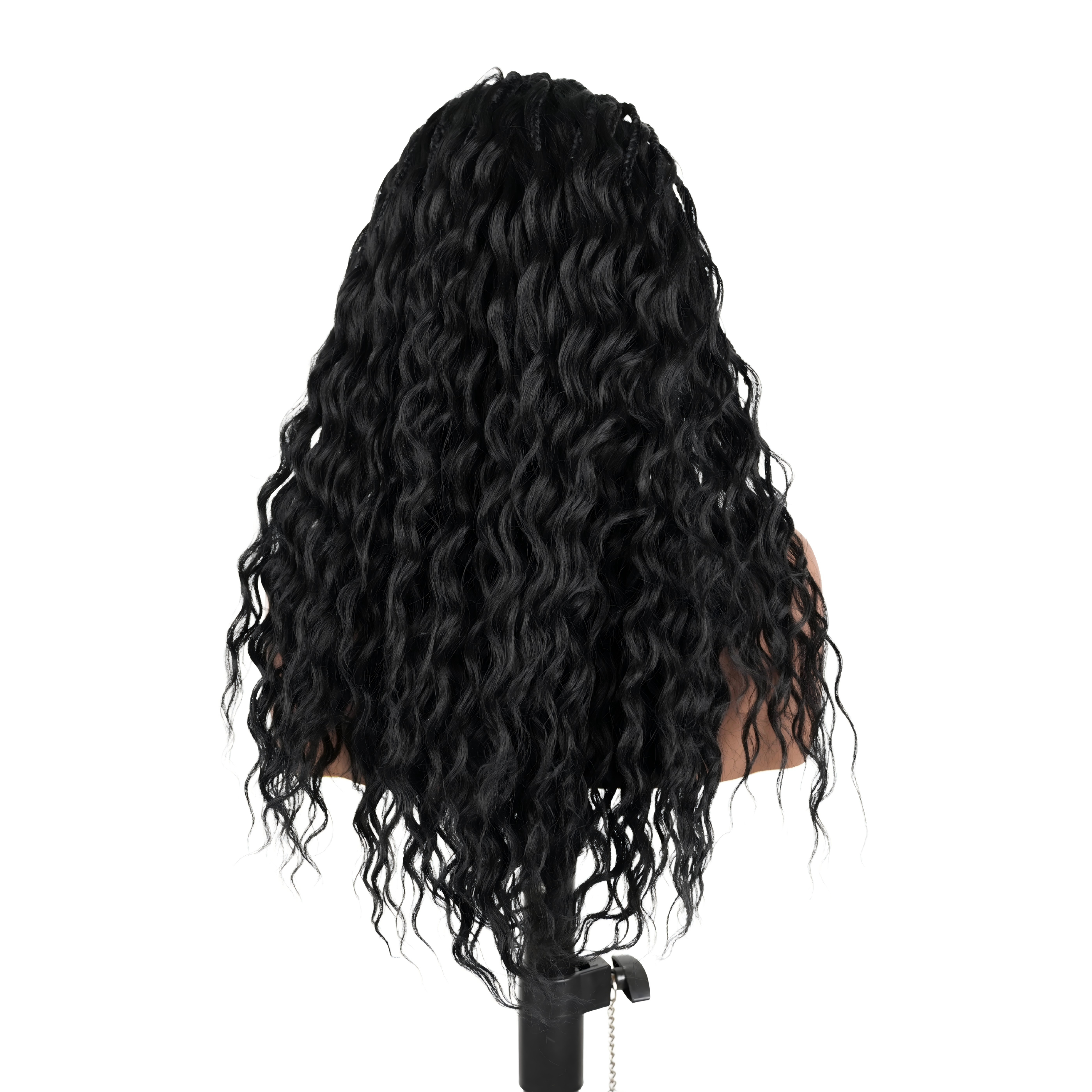 Hand-tied Cornrow Braids Wig with Curly Hair HD Lace Wear Go Glueless Wig T4 Natural Black
