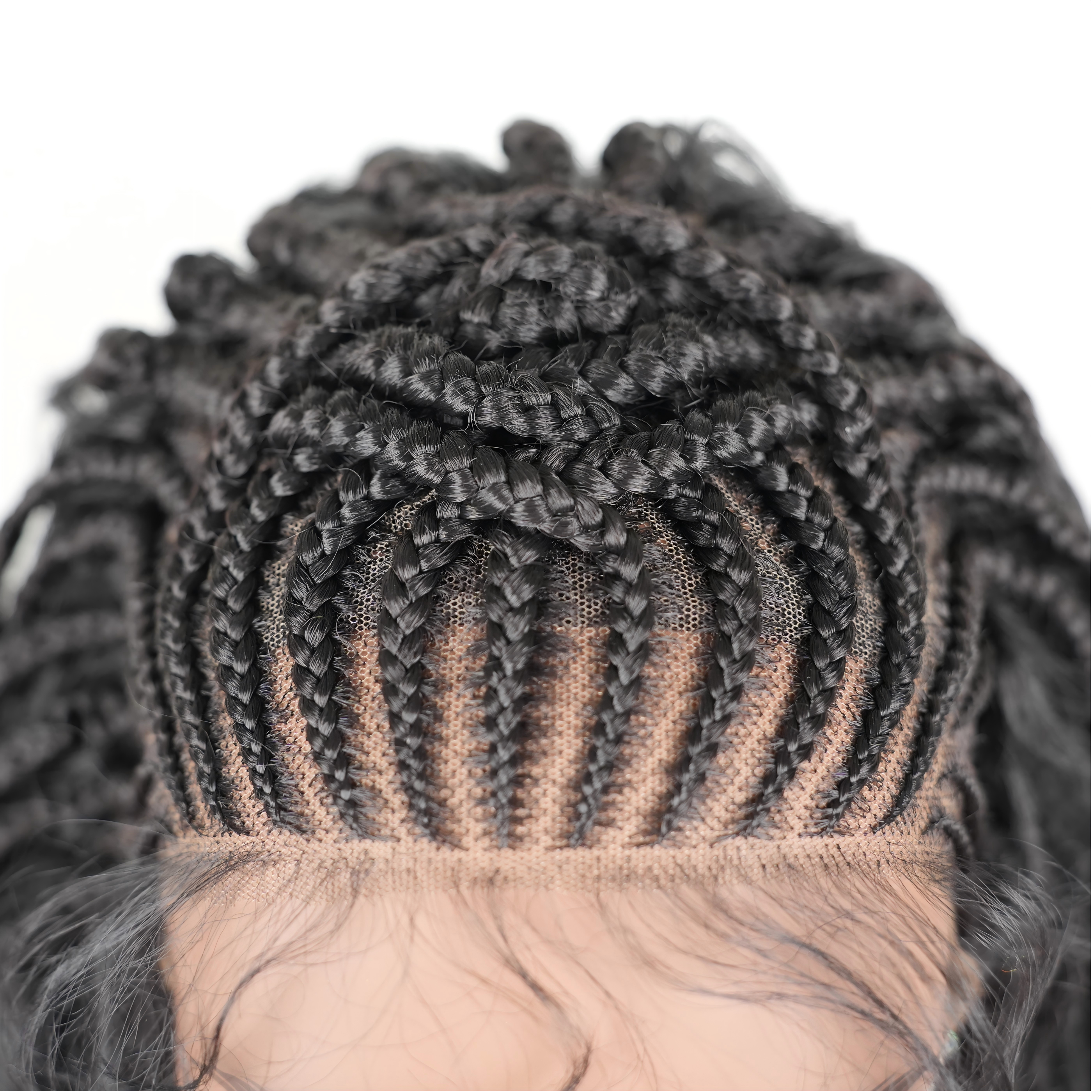 Hand-tied Cornrow Braids Wig with Curly Hair HD Lace Wear Go Glueless Wig T4 Natural Black