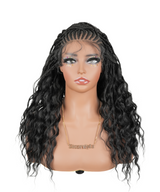Hand-tied Cornrow Braids Wig with Curly Hair HD Lace Wear Go Glueless Wig T4 Natural Black