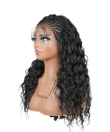 Hand-tied Cornrow Braids Wig with Curly Hair HD Lace Wear Go Glueless Wig T4 Natural Black
