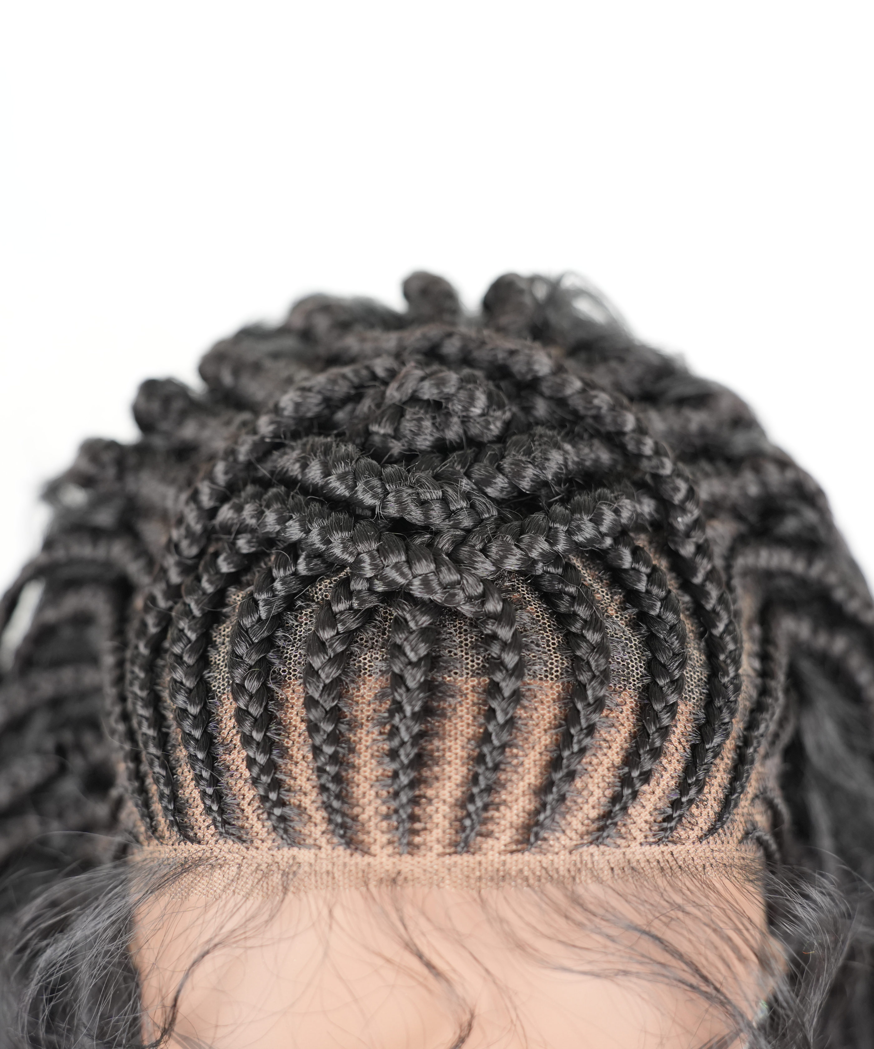 Hand-tied Cornrow Braids Wig with Curly Hair HD Lace Wear Go Glueless Wig T4 Natural Black